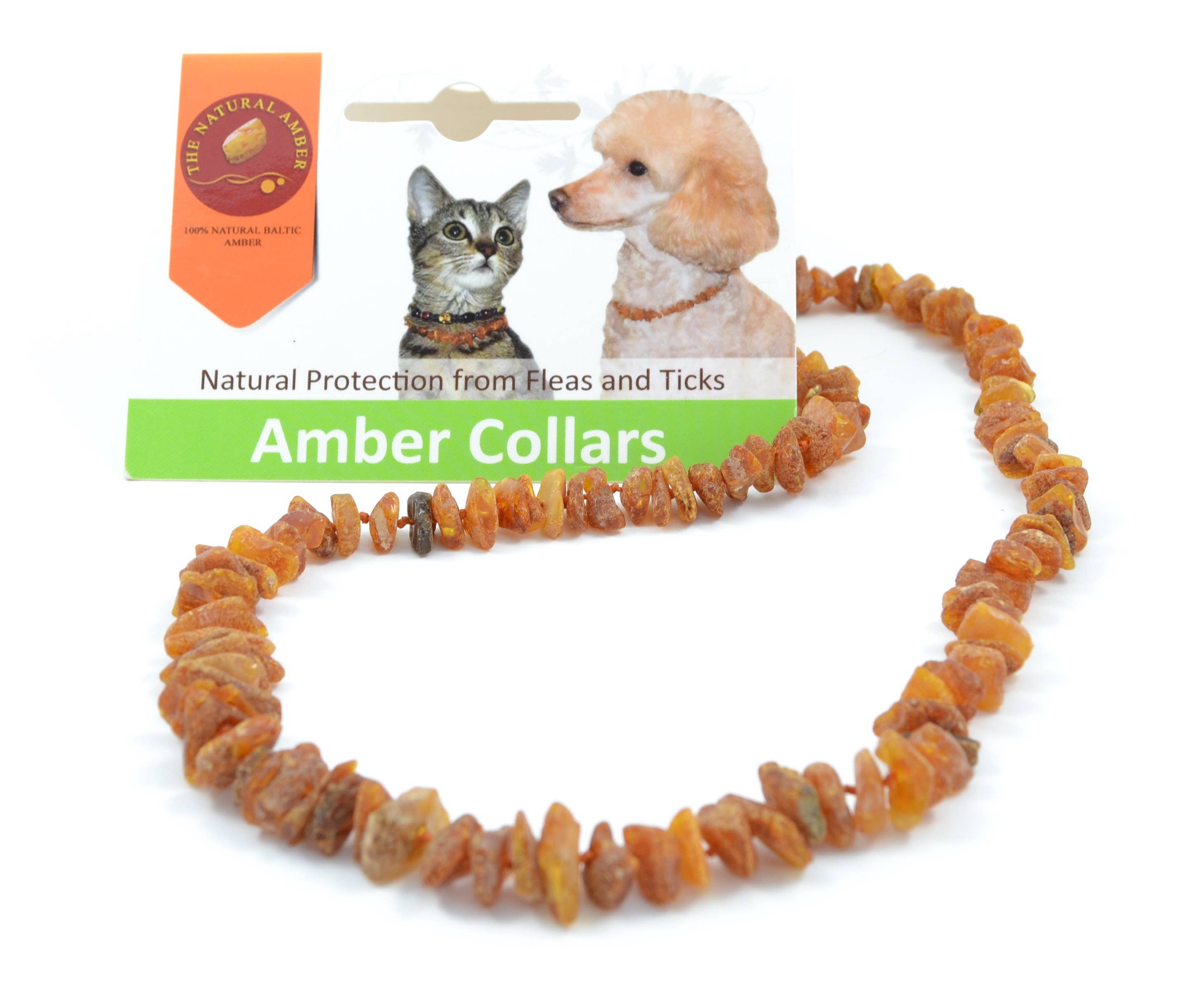 Amber Pet Necklace - Raw Baltic amber chips in cognac and honey tones