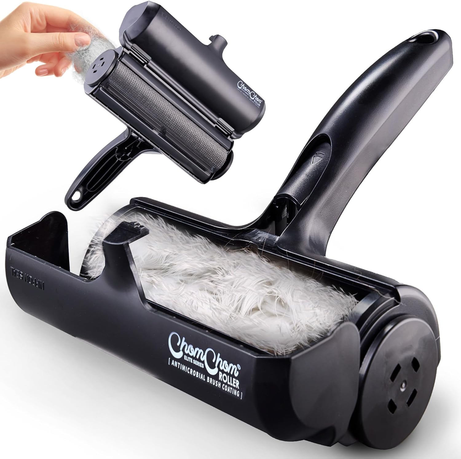 ChomChom Roller Pet Hair Remover - Reusable multi-surface lint roller in black