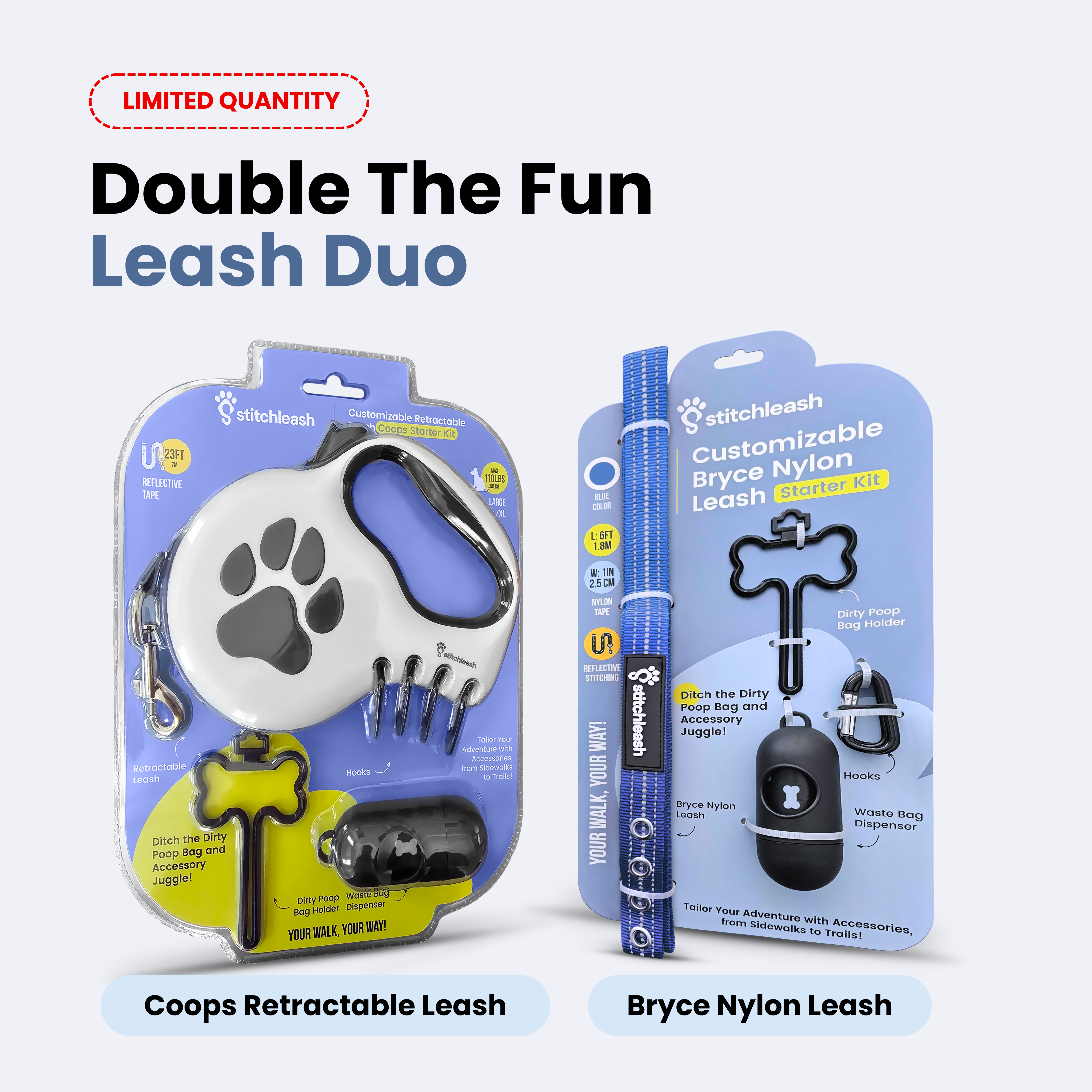 Clip & Go™ Starter Set - Coops retractable leash + Bryce nylon leash