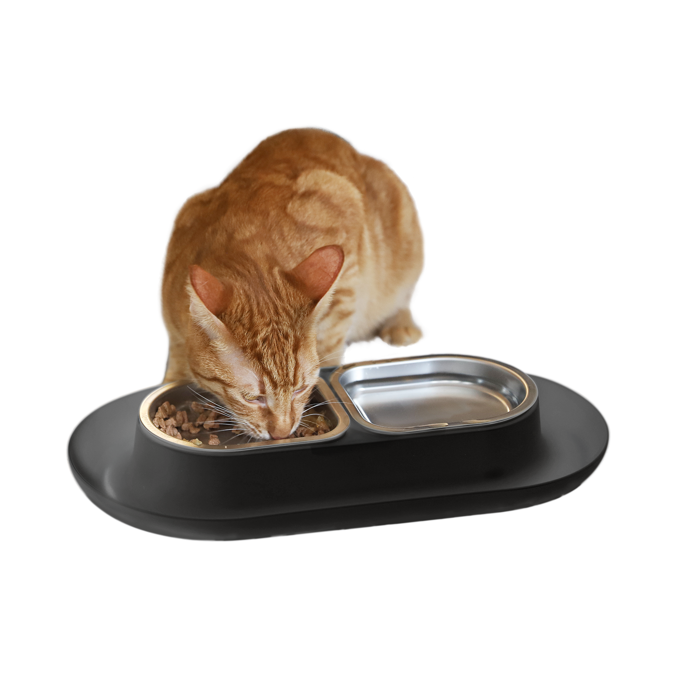 Hepper NomNom Cat Bowl - Grey tray with two 10 oz stainless steel dishes
